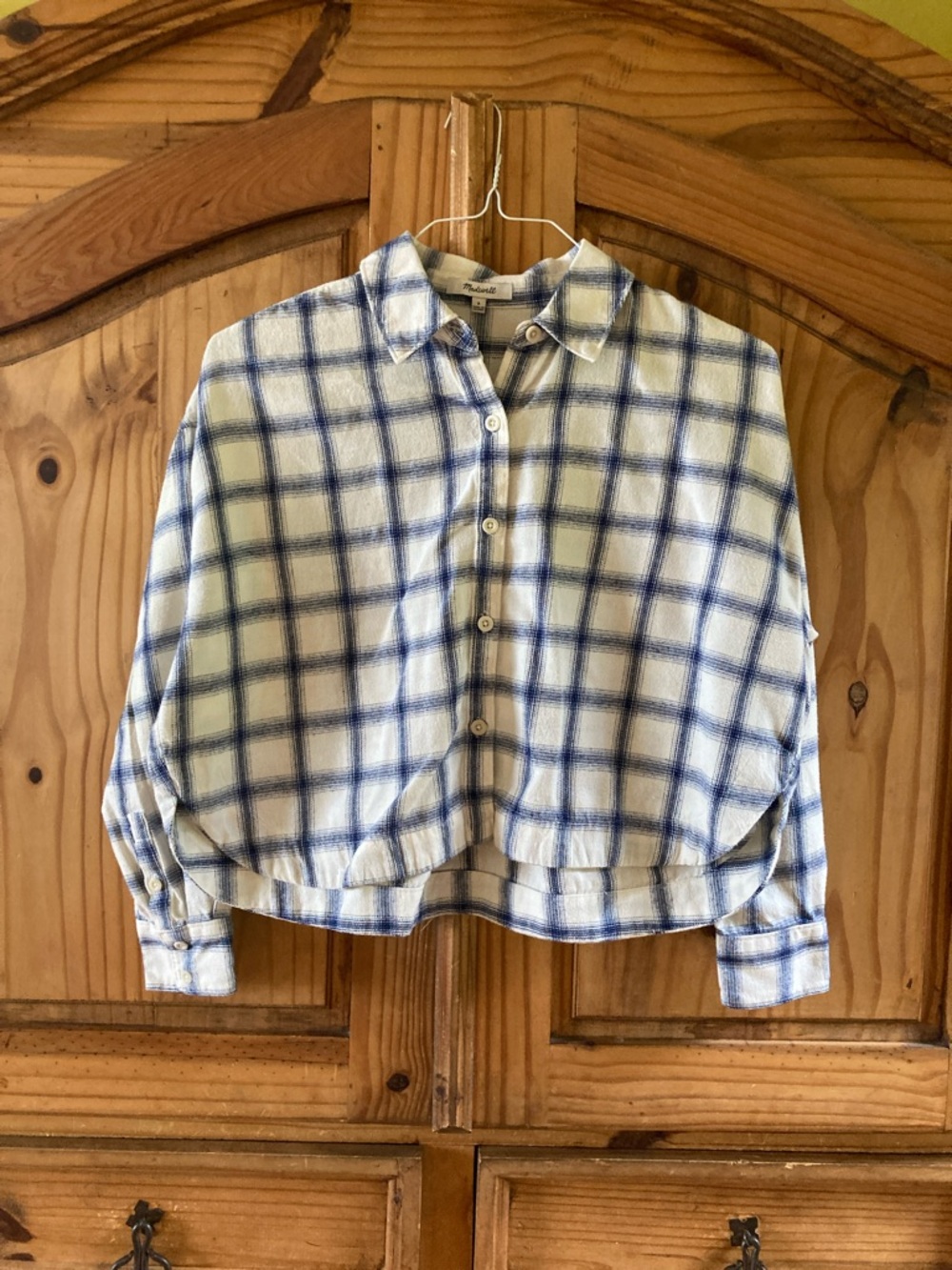 Women Madewell blue white plaid lightweight flannel long sleeve shirt size S